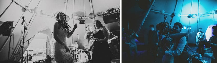 The bride dances with wedding guests on the dance floor