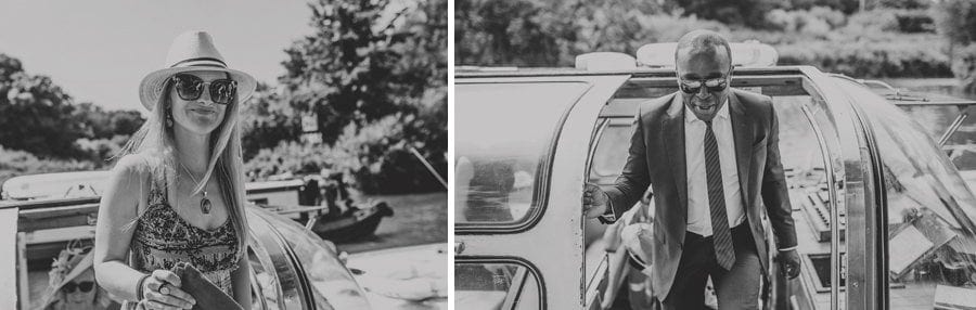 Wedding guests leave the boat