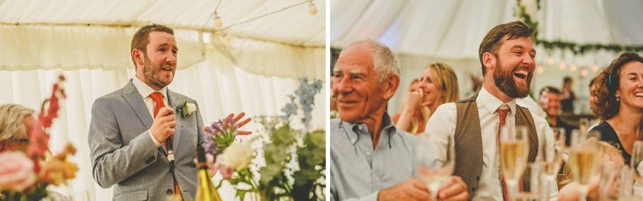 The best man delivers his speech in the marquee at Hanham Court