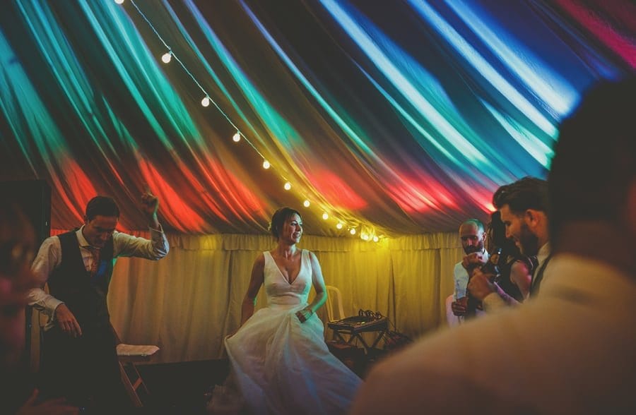 The bride on the dancefloor in the marquee