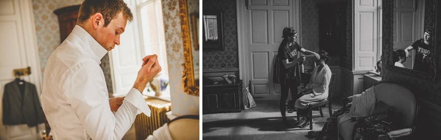 A wedding guest puts on his cufflinks