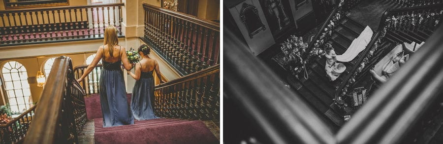 Bridesmaids walking down the stairs