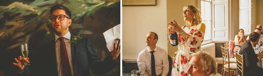 The best man stands up with a glass of champagne in his right hand