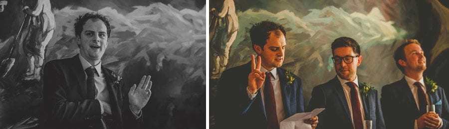 The best man and ushers all stand up and speak to the wedding party