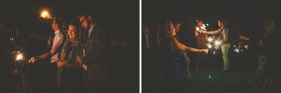 Little Quarme wedding photographer 0060 | somerset-wedding-photographer Wedding guests with sparklers outside the marquee