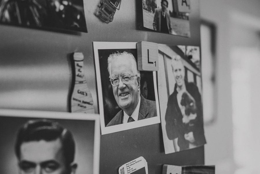 A photograph of the brides grandfather on the fridge door