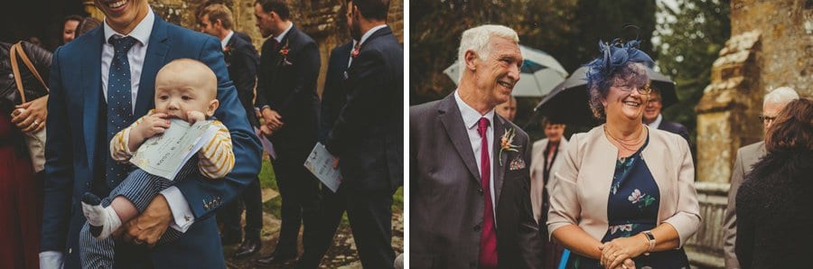 Wedding guest congregate outside the Church