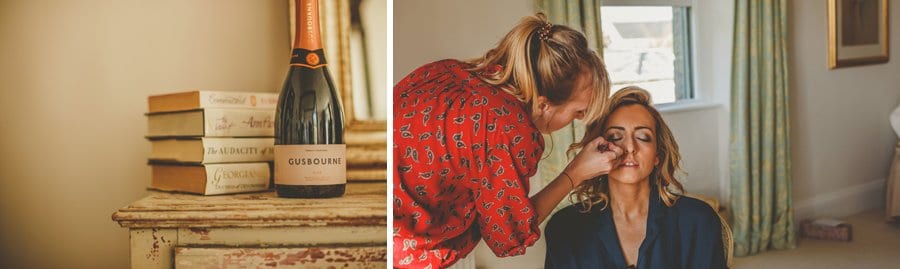 The makeup artist applies eyeliner onto a bridesmaids eyebrows