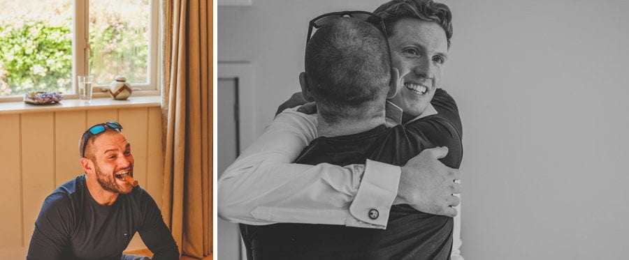 The groom greets his ushers