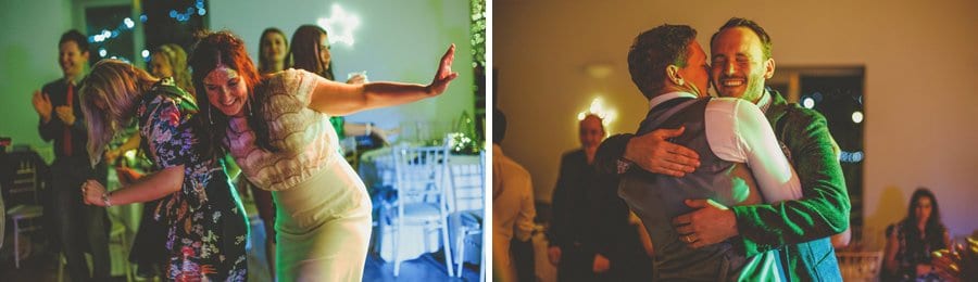 The bride dancing with friends and family on the dancefloor