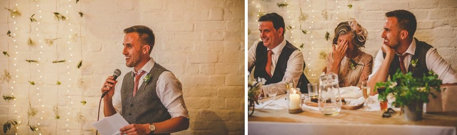 The best man delivers his speech to the wedding party at Over Barn