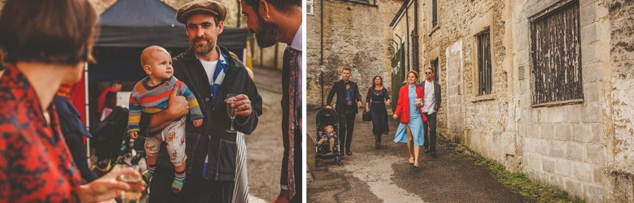 A family arrive at Silk Mill Studios for the wedding
