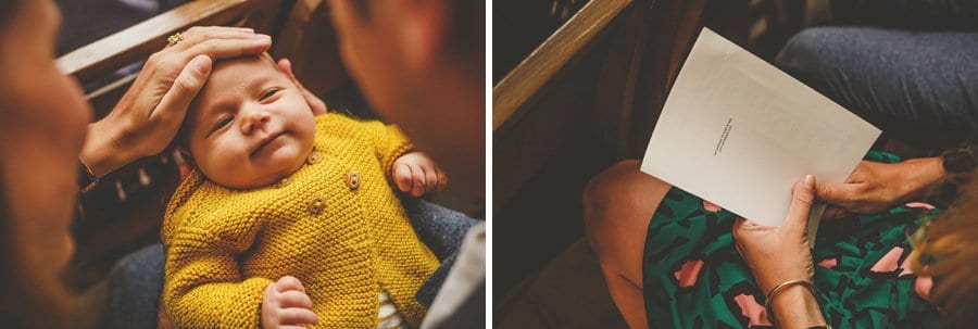 A lady places her hand over the forehead of a little boy