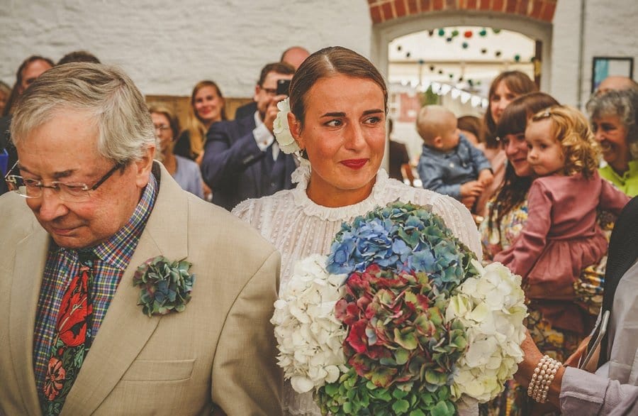 The bride arrives at Silk Mill Studios