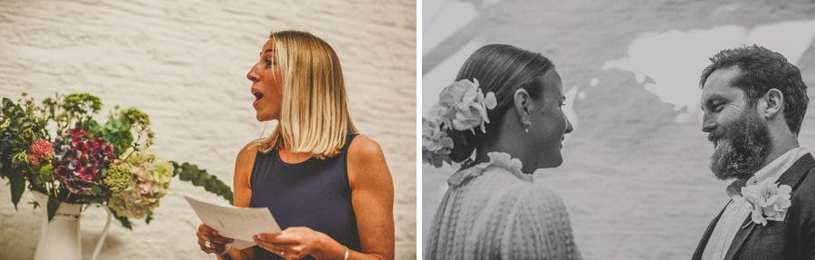 A wedding guest reads a poem during the wedding ceremony