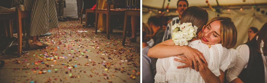 Confetti lies on the floor in the aisle at Silk Mill studios