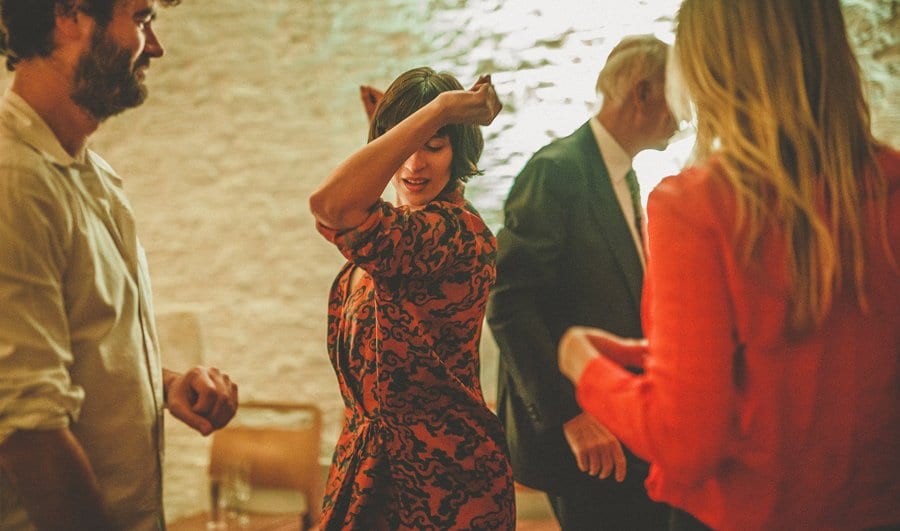 A wedding guest dancing at Silk Mill Studios