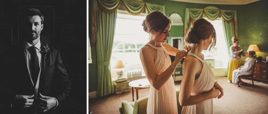 The grooms brother poses for a photograph and the bridesmaids get ready in the Master bedroom at Stubton Hall
