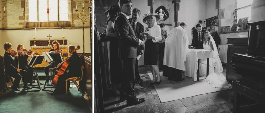 The Church musicians play a song while the bride and groom sign the register