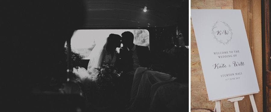 The bride and groom share an intimate moment on the back of the wedding bus