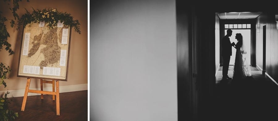 The bride and groom alone together in the hallway at Stubton Hall