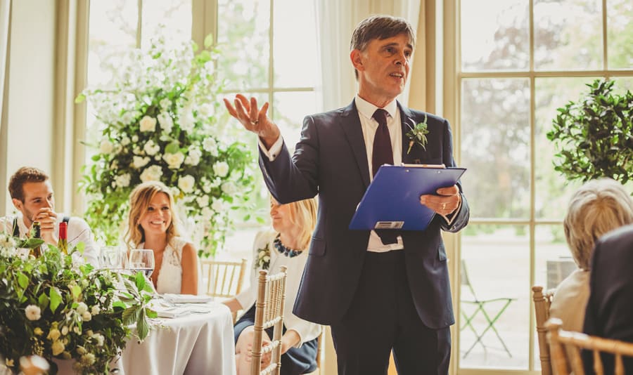 The brides father delivers his speech