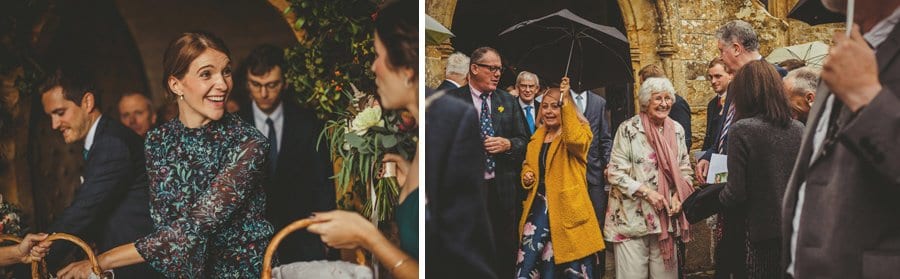 Wedding guests leave the church