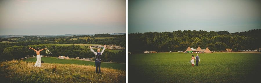 The couple walk back to the tipi at yurt retreat