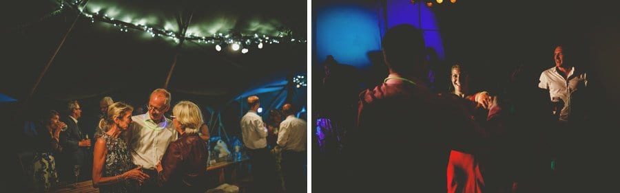 Wedding guests in the tipi chat amongst themselves