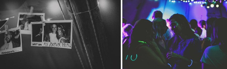 Wedding guests talk to each other on the dancefloor