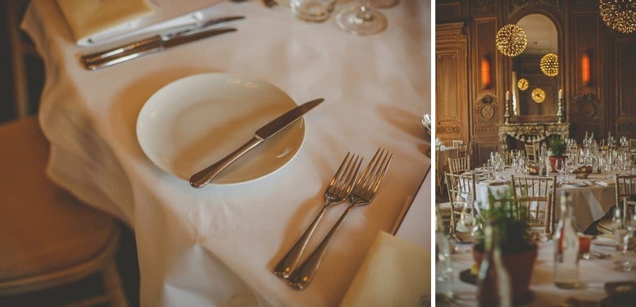 A knife on top of a plate on the wedding table aat Cowley Manor Hotel