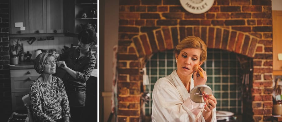 The bridal party getting ready in the kitchen