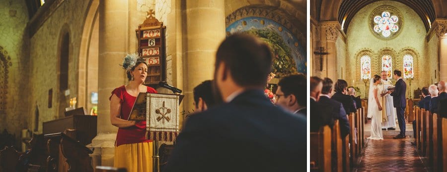 A wedding guest stands up and reads a poem in the Church during the wedding ceremony
