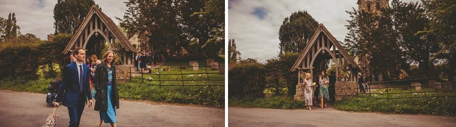 Wedding guests walk out of the grounds of the Church in East Hampshire