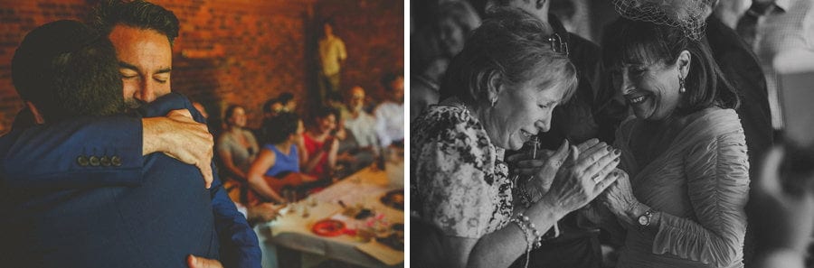 The groom embraces a family member at Micklefield Hall