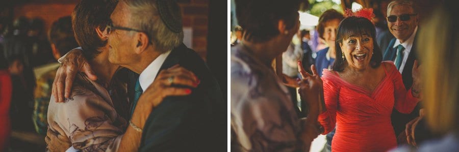 Wedding guests greet each other