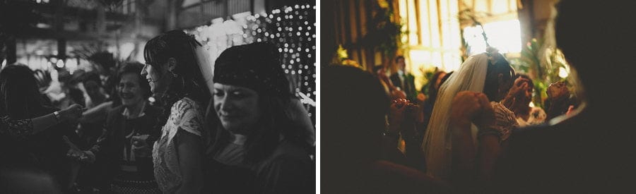 Wedding guests dance with the bride and groom at Micklefield Hall