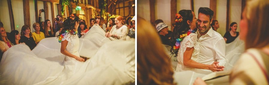 The bride and groom dancing in the barn at Micklefield Hall