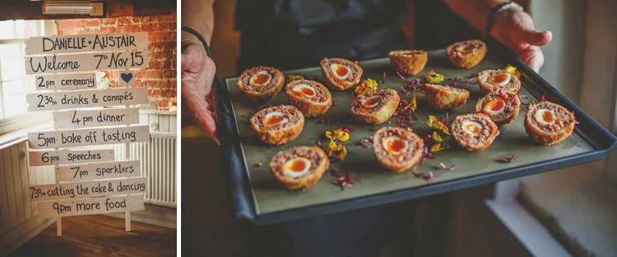Canapes are presented on a tray to wedding guests at Sopley Mill