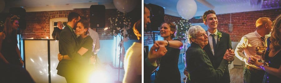 Wedding guests dancing on the dancefloor at Sopley Mill