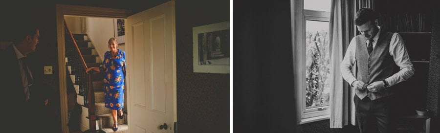 The grooms mother walks down the staircase