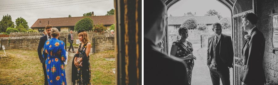Wedding guests arrive at the church