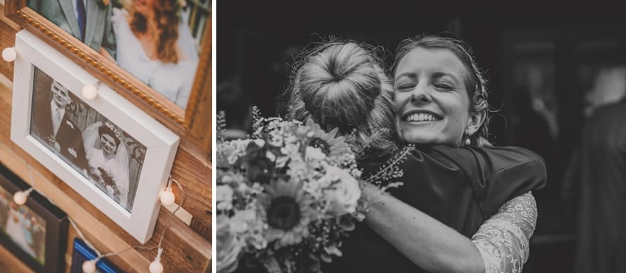 The bride embraces her friend at Yarlington barn in Somerset