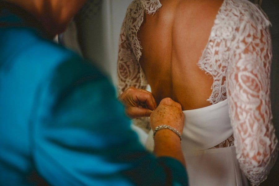 The back of the brides dress