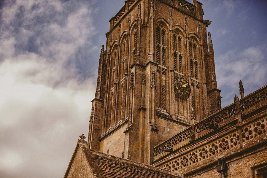 The church tower with clouds in the background