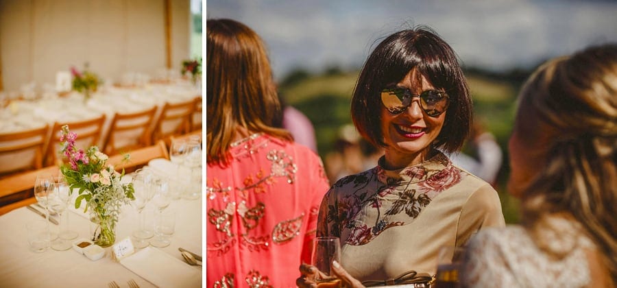 A bridesmaid in sunglasses looks on