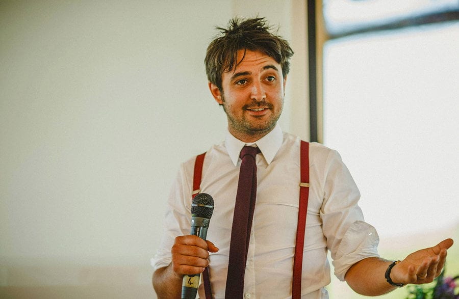 The groom tells a joke