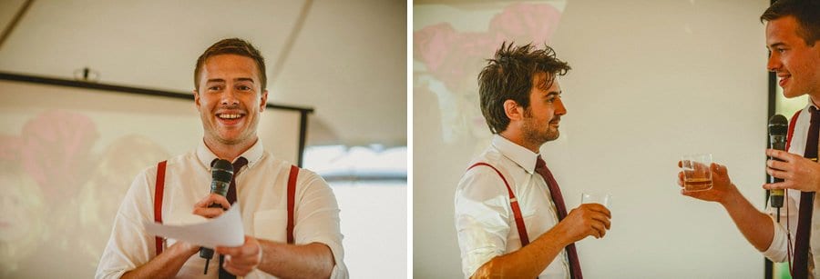 The best man tells everyone in the marquee who he is