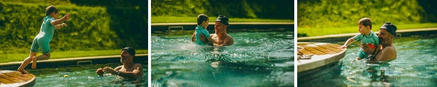 A boy dives into the outdoor swimming pool at Wilderness reserve