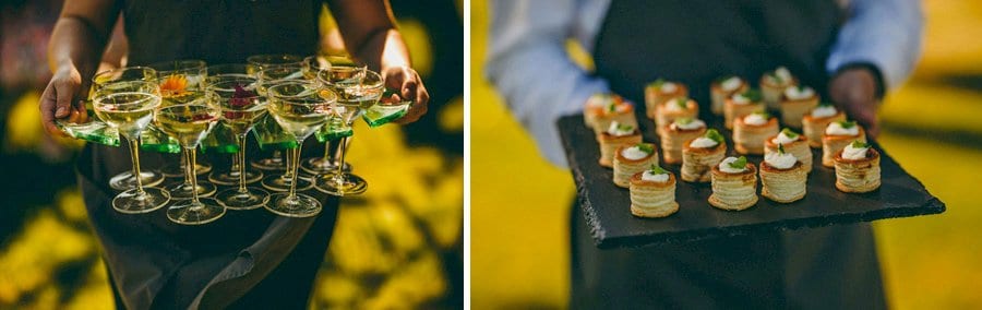 Champagne glasses and canapes are served by waiters and waitresses at Wilderness Reserve